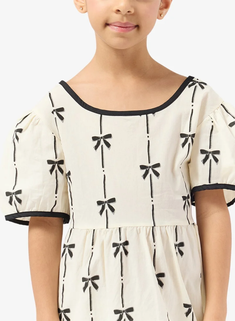 Pinata  Bow Print Puff Sleeve Dress for Women | Best Price UAE